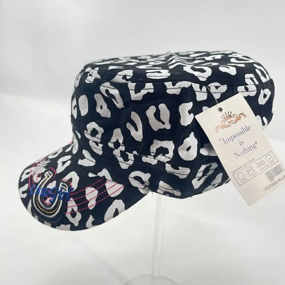 Crown Hat Womens military cadet Baseball Cap Black White Embroidered Cowgirl bli
